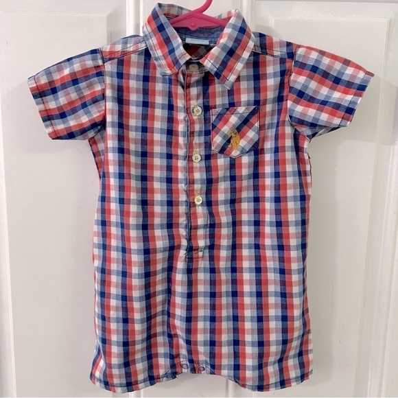 U.S. Polo Assn plaid checkered 24m baby boy romper - Picture 1 of 8